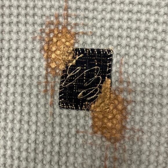 Focus Casual Life Gray Cotton Waffle Knit Embroidered Painted Cardigan Sweater S - Picture 10 of 12